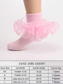 1 Pair Girls Princess Pink Ruched Floral Lace Trim Socks - Pink - View 4