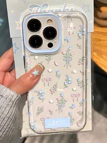 1pc Soft Blue Tulip & Bow Design Transparent Anti-Drop Phone Case, Minimalist Spring Vibe Fashion Item, Suitable For Daily Use, Compatible With IPhone 17/17 Pro/17 Pro Max/Air/17e/15/15 Pro/15 Pro Max/16/16 Pro/16 Plus/16 Pro Max/13/13 Mini/13 Pro Max/11/11 Pro Max/12/12 Pro Max/14/14 Pro Max And S25/S26/S24/S23/S21/S25 Ultra/S26 Ultra/S24 Ultra - Clear - View 3