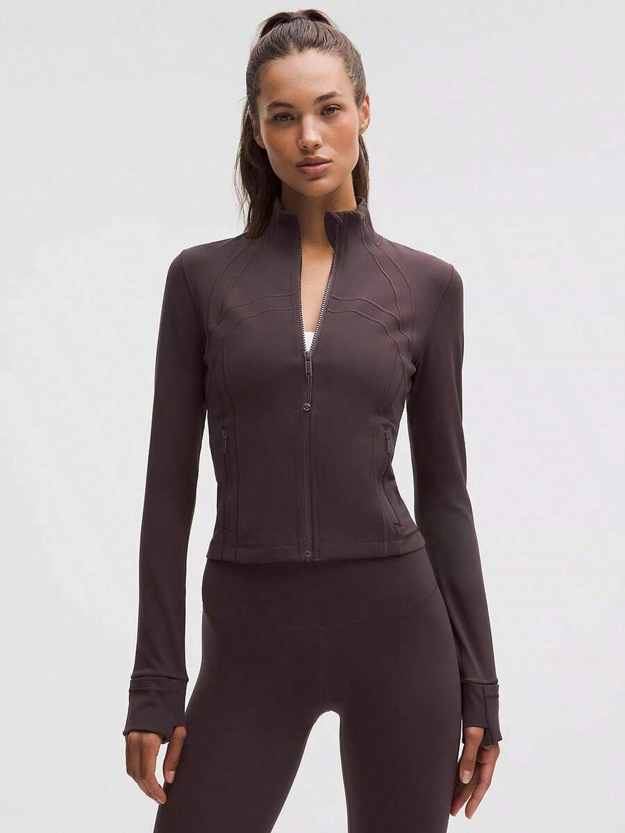 Lululemon Define Cropped Jacket Nulu Sequoia-For Yoga Gym Running-Sweat-Wicking-Yoga-All Seasons Sport-Spring/Summer-Autumn/Winter-Back To School - 紅杉 - 查看 1