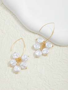 1对沙滩度假风仿巴洛克珍珠吊坠耳环 - 彩色 - 查看 4