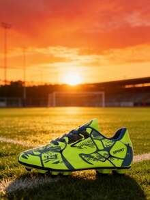 Camouflage Pattern Asymmetrical Color Asymmetrical Tongue Design Breathable Comfortable Outdoor Football/Soccer Shoes, Hiking Shoes, Cleats For Teenagers, Students, Campus Sports - Green - View 3