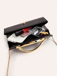 Cartera de embrague de unicolor vintage retro, bolso de mano a juego con todo, bolso de mujer de PU elegante, y para boda, fiesta, baile de graduación, cena, bolsos de embrague de moda para mujer - Negro - Ver 3