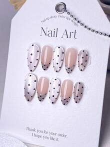 10片手工假指甲，美甲装饰，仿真指甲，短指甲，夏季美甲，亚克力美甲贴纸，Y2K风格，银色，黑色，粉色，波点，猫眼闪粉美甲，简约优雅设计，适合女性日常佩戴和派对场合 - 銀色 - 查看 13