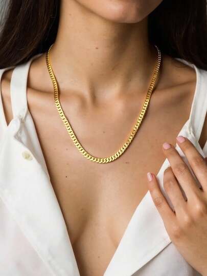 1条金色街头嘻哈风格男士项链，适合日常佩戴，不锈钢时尚朋克风饰品，礼品之选