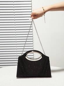 Tas Bahu Berenda Berkilau untuk Wanita, Dapat Diubah Menjadi Tas Selempang Rantai, Tas Tangan Serbaguna Modis dengan Desain Rantai Sederhana, Cocok untuk Pesta, Pernikahan, Prom, Perjamuan, Hadiah Sempurna untuk Wanita - Hitam - View 4