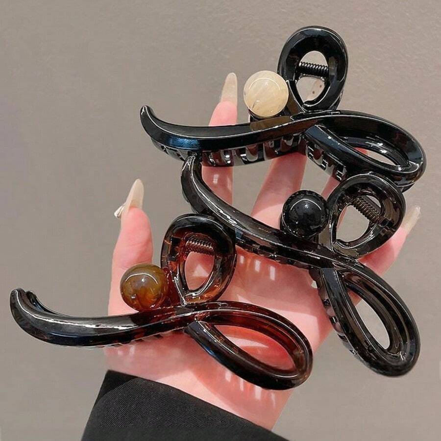 Large Beaded Ribbon Hair Claw Clip, High Grip Acrylic Hair Clip Suitable For Women With Thick Hair To Bun Up