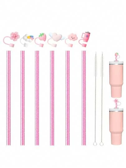 14PCS Pink Cue Straw Cover Cap Pink Straw + Brush For Cup 40 30oz Tumbler, 10mm Reusable Cute Drinking Straw Topper Accessories, Portable Protector Plugs Decorations Gifts For Party Cute Cartoon Flower Straw Dust Cover,Pink Replacement Straws For 40oz 30oz 20oz 14oz Adventure Travel Tumbler, Reusable Glitter Straws With Brush Compatible With Stanley Cup Accessories