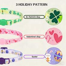 1pc Cute Bell Collar With Adjustable Buckle And Four-Leaf Clover Design, Made For Cats - Multicolor - View 3