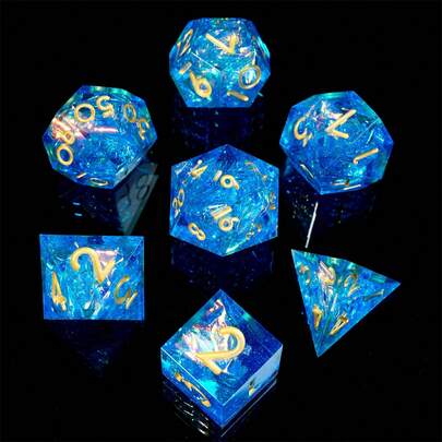 7pcs Solid Color Resin Dice Set, Sharp-Edged Polyhedral Dice For RPG Role Playing Games, Suitable For Christmas, Thanksgiving, Birthday, Gift, Party Supplies