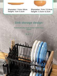 1个双层钢制碗碟晾干架 - 包括餐具架、杯架、额外晾干垫 - 节省空间、防锈、耐用且易于清洁的厨房收纳架；坚固稳定的碗碟架；可用于存放碗、盘子、杯子、刀具；厨房置物架。 - 彩色 - 查看 2