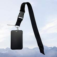 Black Lanyard ID Badge Holder Set, With Detachable Strap And Card Slots - Durable Polyester Material, Convenient For Accessing ID Cards And Cards. - Vertical Push-pull With Buckle - View 5