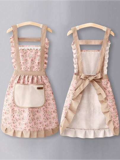 1 قطعة من المريلة على طراز الأميرة للنساء، قابلة للغسيل مع ربطة خلفية، قماش مقاوم للزيت لاستخدام المطبخ المنزلي والتموين، مريلة كبيرة الجيب، 1 قطعة مريلة بلاستيكية مقاومة للماء والزيت لغسل الأطباق والطهي والأعمال المعملية والجزارة وتنظيف الحيوانات الأليفة، مناسبة للمطبخ والحمام والاستخدام المنزلي