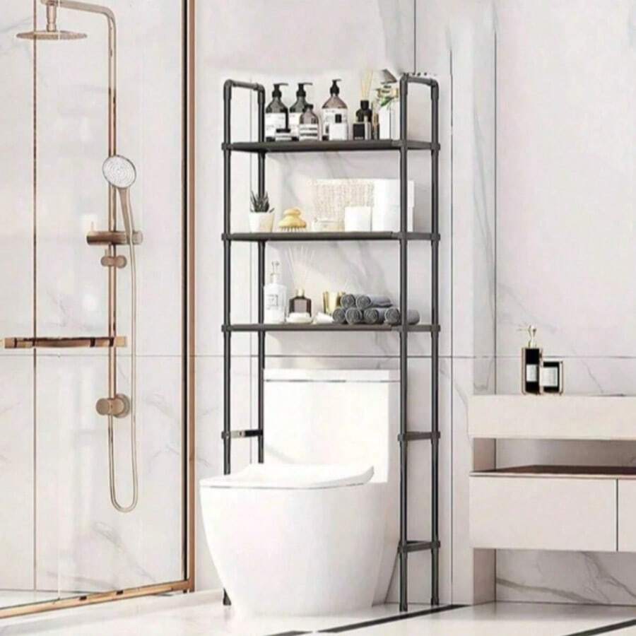 Over Toilet Storage Rack - 3-Tier Stainless Steel Bathroom Organizer With Adjustable Shelves, Waterproof Space-Saving Rack For Toilet Paper, Towels, Toiletries (No Drill Installation) - 黑色 - 查看 1