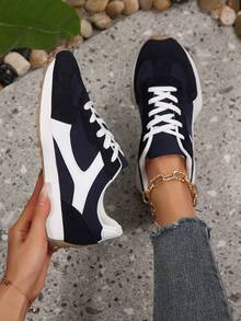 Women's Lightweight Lace-Up Sports Shoes, Breathable Cushioned Non-Slip Rubber Sole, Casual All-Season Low Top Sneakers - Blue - View 2