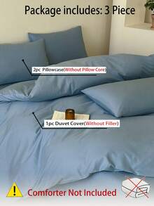 3 piezas Juego de Edredón de unicolor de Fibra de Poliéster Suave - Neblina azul - Ver 8