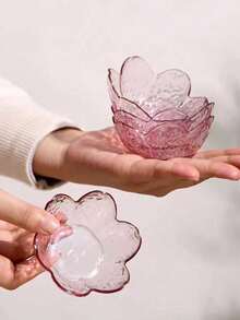 1/2/4/6pcs Set Mini Cherry Blossom Sauce Plate Set, Pink Cherry Flower Crystal Plastic Appetizer Plate, Dipping Bowl, Tasting Plate, Serving Plate, Seasoning Dish, Small Bowl, Ice Cream Snack Soy Sauce Condiment Plate,Unbreakable Flower-Shaped Dipping Bowls - Multicolor - View 2