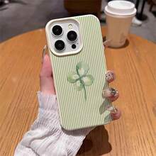 1pc TPU Material Fresh Green Striped Clover Pattern Phone Case Compatible With Iphone 17 Pro Max/17/16 Pro Max/15/13/12/11, S20 FE/A15/S24/A55, Note 11/Note 12/Note 13 Pro, Full Coverage Anti-Drop Soft Protective Phone Cover - White - View 4
