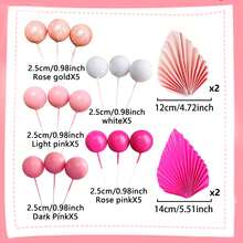 LaVenty 29pcs Pink Sphere Cake Decorations, Shiny Pink Leaf Cake Toppers, Birthday, Bridal Shower, Wedding Party Decor, Christmas - Pink - View 10