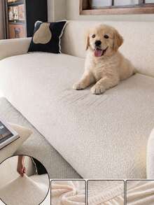 1pc Classic Solid Color Sofa Cover, High Elasticity, Dust-Proof And Dirt-Resistant, Machine/Hand Washable Furniture Protector, Suitable For All Seasons, Fits 3/4 Seater Sofa (Multiple Sizes Available) - Beige - View 3
