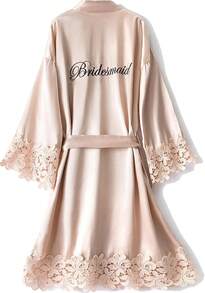 Crystal Dew Women's Lace Trim Bride Kimono Robes With Embroidery Bridal Silky Satin Bathrobe Wedding Party Sleepwear - 香檳伴娘 - 查看 9