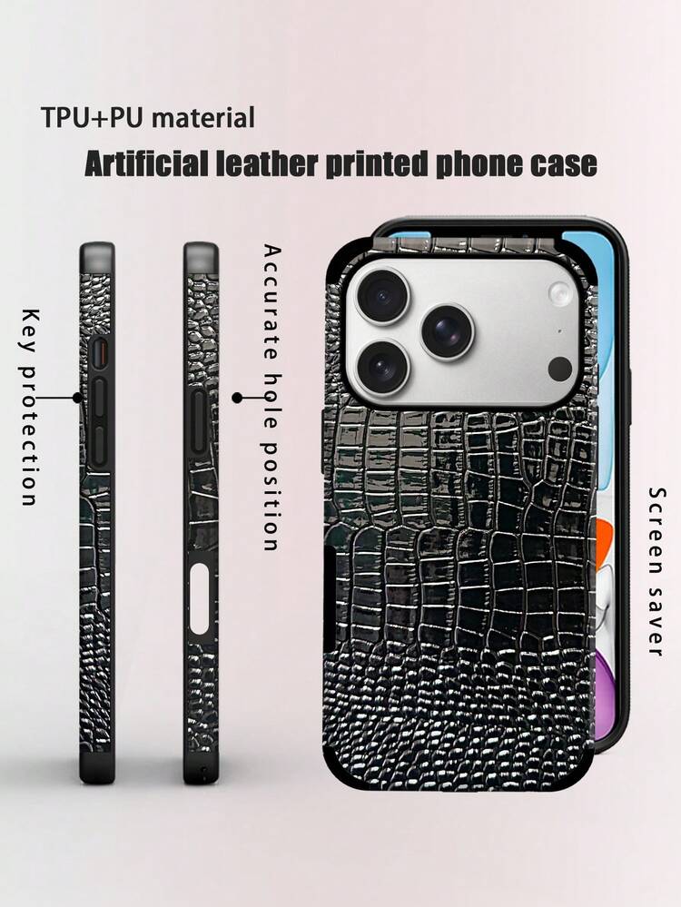 Ốp điện thoại da cá sấu chống sốc, tích hợp loa khuếch đại âm thanh, tương thích với iPhone 17/16/15/14/13/12/11, quà tặng ngày lễ. - màu đen - Xem 1