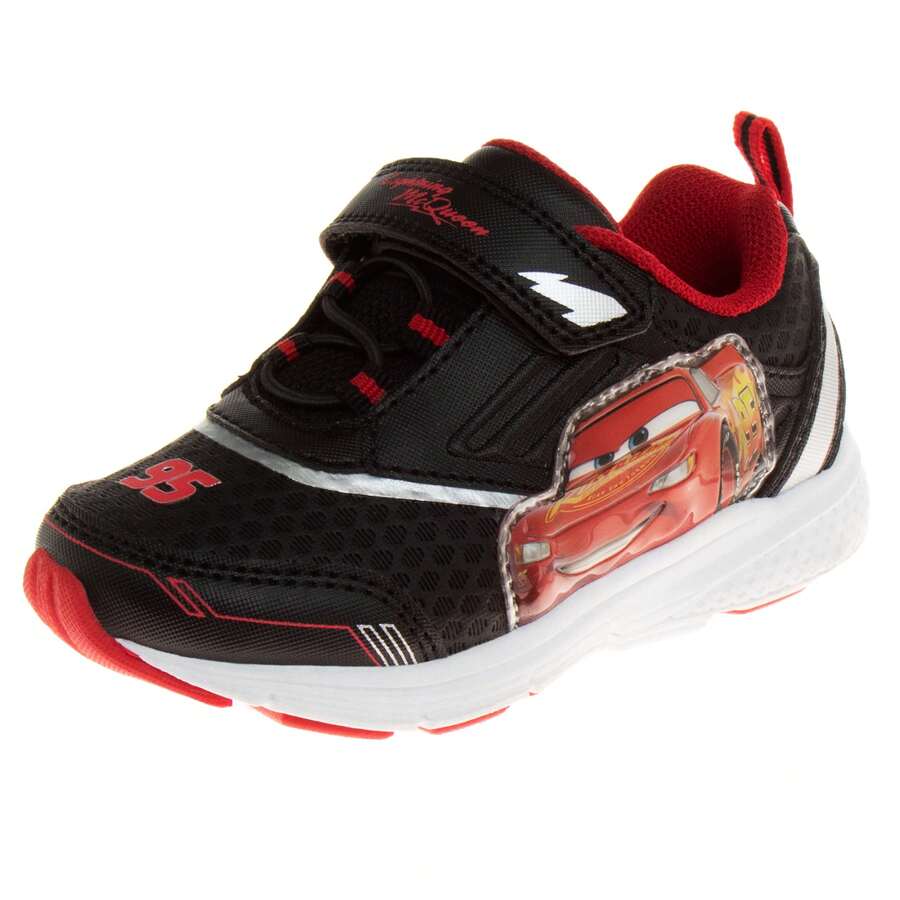 Disney Cars Sneakers Boys - Two Red Lights Flashing Athletic High-Traction Fast (Toddler Sizes 7-10/Little Kid Sizes 11-12)