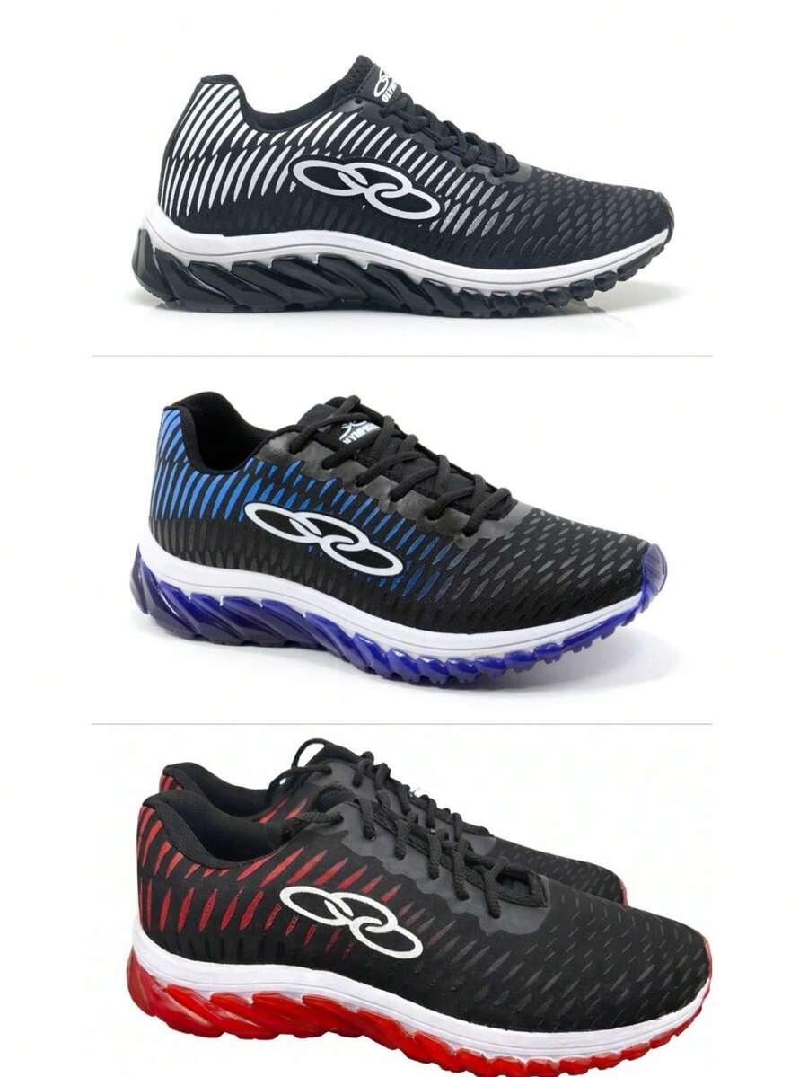 Kit Of 3 Pairs Of Comfortable Athletic Shoes For Gym, Walking, And Outdoor Activities - New Release - Unisex Running Shoes - Ptobc+Blue+Red - View 1