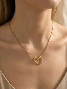 1件时尚简约不锈钢几何心形吊坠项链，低过敏性，适合叠戴，适合女性日常、约会、度假装扮和节日礼物 - 愛心 - 查看 1