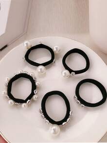 优雅仿珍珠蝴蝶结弹力发圈，2024新款，涤纶材质，马尾辫发圈，发绳，发圈，发饰，弹性发带，家居卧室装饰 - 彩色 - 查看 19