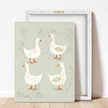1幅帆布墙画，带框儿童房墙面装饰画，鸭子水彩画，复古农舍风格，鸭子主题艺术印刷品，儿童房装饰，孕妇房墙面装饰画，动物海报，女孩房装饰，男孩房装饰，幼儿园装饰，托儿所装饰，游戏室装饰，幼儿礼物，婴儿派对装饰礼物 - 彩色 - 查看 4