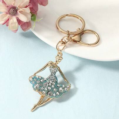 时尚跨境芭蕾舞女孩钥匙扣，金属汽车挂件，可爱小礼物，闪亮锌合金饰品，适合夏季派对