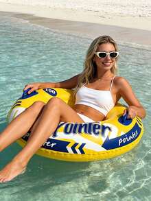 1个成人双把手耐用PVC充气游泳圈，适用于大型游泳池漂浮，耐用夏季沙滩漂浮装置 - 彩色 - 查看 1