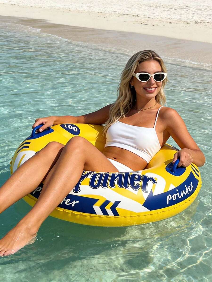 1个成人双把手耐用PVC充气游泳圈，适用于大型游泳池漂浮，耐用夏季沙滩漂浮装置 - 彩色 - 查看 1