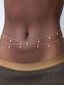 Boho Multi-Layered Tassel Bikini Bra Silver Gold Waist Chain Tassel DropTear Beads Angle Wings Belly Chain Stomach Chain Tassel Adjustable Bikini Beach Plus Size Shiny Waist Body Chain Belt Belly Jewelry Summer Beach Vacation Holiday Party Accessories Women And Girls - 水鑽吊墜腰項鍊 - 查看 6