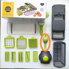 16pcs High Quality Multi-Function Vegetable Chopper Set, Equipped With Various Blades, Comes With Protective Gloves, Suitable For Slicing, Dicing, Cubing And Shredding - Multicolor - View 9