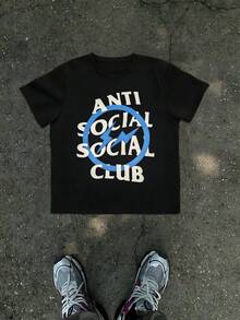 1Pcs Lightning Print Men's T Shirt Anti Social Club Theme 100% Cotton TShirt Men's Summer Casual Tee Gift For Men - 黑色 - 查看 8