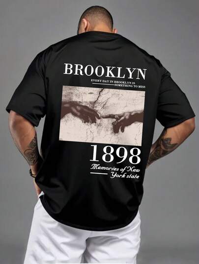 Men's New Casual Sports T-Shirt - Lightweight & Comfortable, Brooklyn Pattern Print, Suitable For Outings, Friends, Outdoor Travel, Sports Wear, Daily Casual T-Shirt, Sports & Gym Workout T-Shirt, Men's Sportswear, Lightweight Sports Tee, Comfortable Sports Hiking Fishing Versatile Short Sleeve T-Shirt