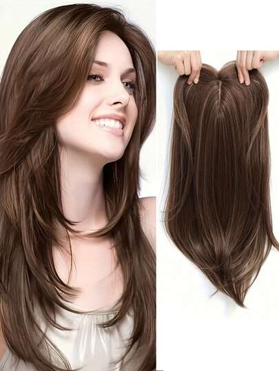 女士卷发假发片 - 自然逼真的合成纤维，隐形夹式设计，遮盖稀疏和白发