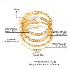 VKME 4 件金属材质链条，双心形锁链，脚链套装，适合夏季休闲佩戴。 - XH92821647 - 查看 10