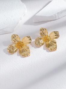 1 Pair Exaggerated Lily Flower Brass Earrings, Summer Beach Style For Women & Girls - Multicolor - View 3