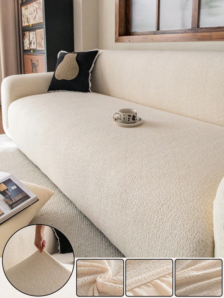 1pc Classic Solid Color Sofa Cover, High Elasticity, Dust-Proof And Dirt-Resistant, Machine/Hand Washable Furniture Protector, Suitable For All Seasons, Fits 3/4 Seater Sofa (Multiple Sizes Available) - Beige - View 1