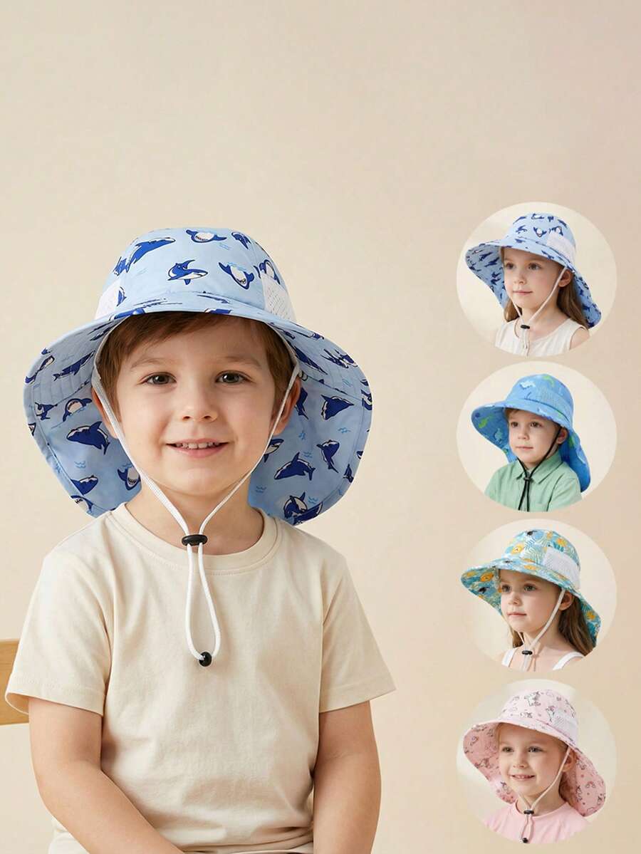1-2岁/3-5岁/6-10岁儿童户外防晒帽，透气面罩遮阳帽，可拆卸渔夫帽，夏季保暖 - 1PC - 查看 1