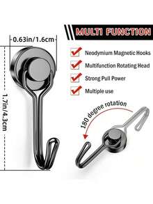 Heavy Duty Magnetic Hooks, Strong Neodymium Magnet Hooks, Suitable For Hanging, Applicable For Cruise, Camping, Barbecue, Kitchen, Refrigerator, Garage Wall - Black - View 8