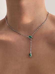 1件装时尚嘻哈绿色蛇皮竹结长项链 - 独特复古男女通用颈链，适合前卫夜店酒吧风格、日常派对佩戴、情侣礼物 - A - 查看 5