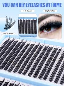 640/544pcs CC Thick Segmented False Eyelash Clusters, 30D+40D/50D+60D/80D+100D Mixed Thick Black Natural Fluffy Individual Lashes, DIY At Home, Thick Type, Easy For Beginners To Wear, Long-Lasting Fashionable, Comfortable Wear, Suitable For Party, Gathering, Travel And Various Occasions, Length 12-18mm Mixed - DD - View 6