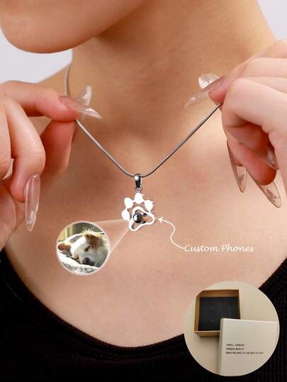 Custom Pet Paw Photo Projection Necklace | Personalized Pet Memorial Jewelry | Gift For Pet Lovers, Family & Friends | Perfect For Valentine's Day & Birthdays