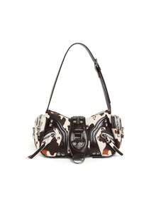 Sac à bandoulière de motard de conception de niche, sac bandoulière imprimé léopard, sac à bandoulière de style de rue pour les déplacements quotidiens, polyvalent - blanc marron - Voir 4