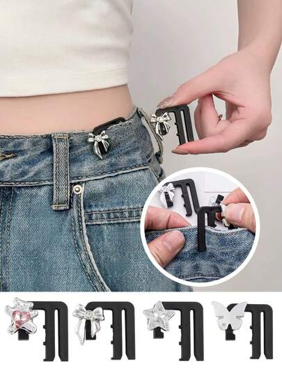 2/3/4/5/6/8pcs Fashion Denim Waist Cincher Buckles, No Sewing No Punching Quick Waist Adjustable Buckle, Suitable For Fixing Waistband Of Jeans, Shirt Cuffs, Multi-Purpose Decorative Clips, Various Styles, Fashionable And Elegant Waist Accessory