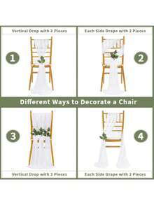 10/2pcs Elegant White Sheer Chiffon Chair Backdrop Curtain, Wedding Ceremony Decor Hanging Accessory, Dining Table & Chair Decoration, Bridal Chair Veil, Engagement Party Surprise Setup, Wedding Event Ornament, Church Ceremony Chair Drape, Outdoor Wedding Chair Sash - White - View 10
