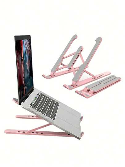 1 pieza Soporte portátil para computadora portátil, soporte de aleación para computadora portátil, elevador de escritorio plegable con soporte de plástico, soporte de computadora ajustable de varios ángulos, adecuado para computadora portátil/tableta en el hogar, la oficina y los viajes, plegable y compacto